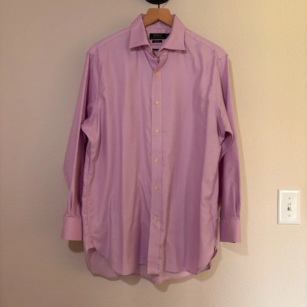 Polo Ralph Lauren Dress Shirt 16.5 32/33 Easy Care Cotton Lavender Preppy Mens